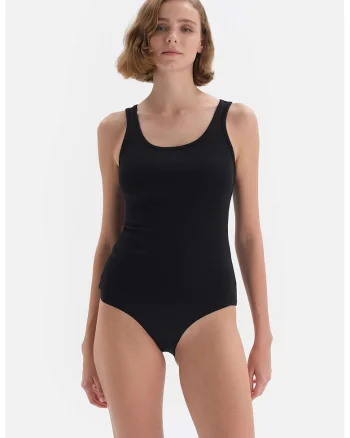 Top termic cu decolteu rotund, Negru