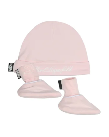 Set de caciula si sosete din amestec de bumbac - 3 piese, Roz pal