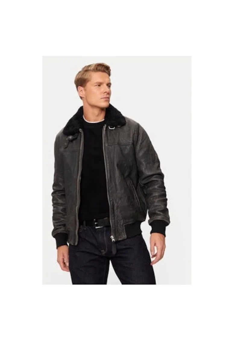 Geaca barbati,  304869853, Piele naturala, Negru, Negru