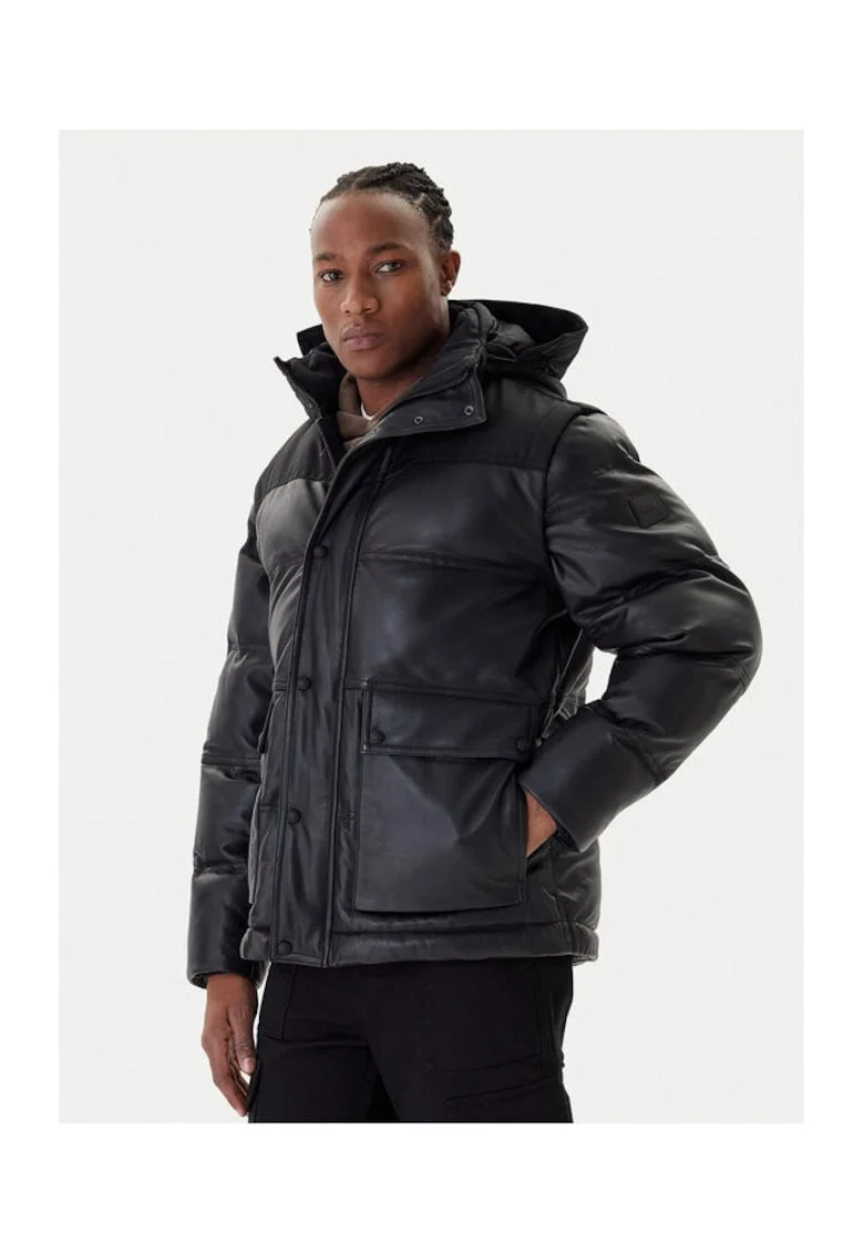 Geaca barbati,  304242519, Piele naturala, Negru, Negru