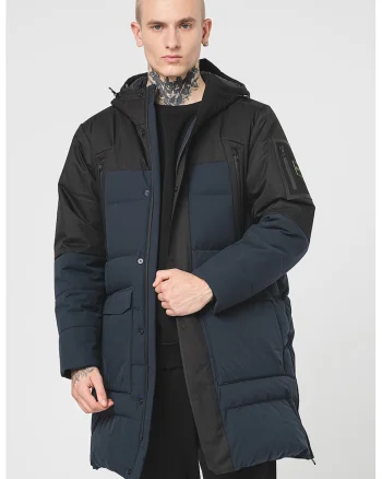 Geaca lunga cu buzunare frontale, Negru/Verde electric/Bleumarin