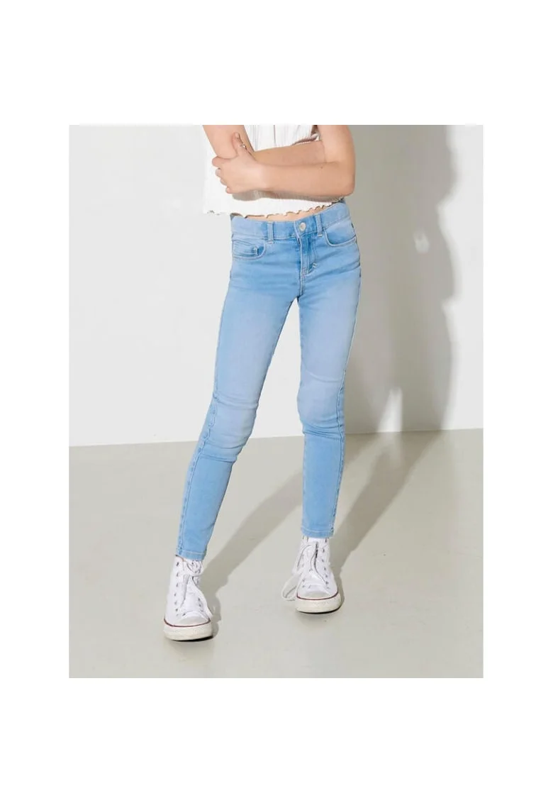 Pantaloni fete,  301376224, Bumbac/Poliester reciclat, Albastru, Albastru