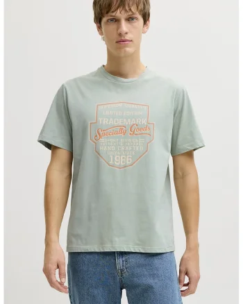 Tricou din amestec de bumbac cu imprimeu text, Albastru glaciar