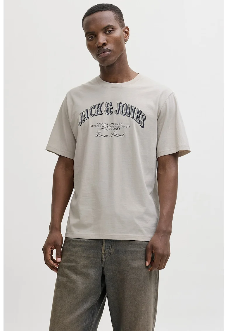 Tricou de bumbac organic cu imprimeu logo, Alb murdar