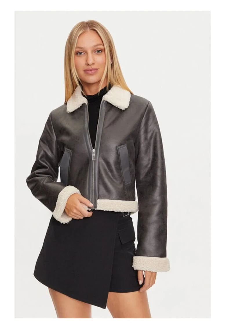 Geaca din imitatie de piele Betty 15322046 Gri Regular Fit, Piele ecologica