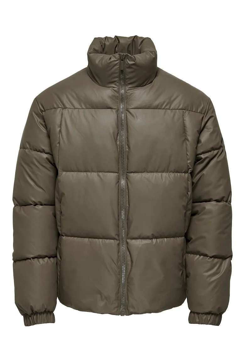 Jacheta matlasata  guler inalt, maro deschis, textil, Maro deschis