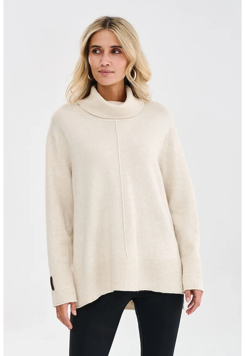 Pulover cu guler drapat, Bej deschis