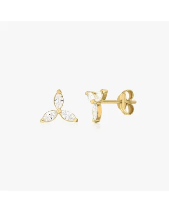 Cercei din aur Flower Studs - Zirconiu