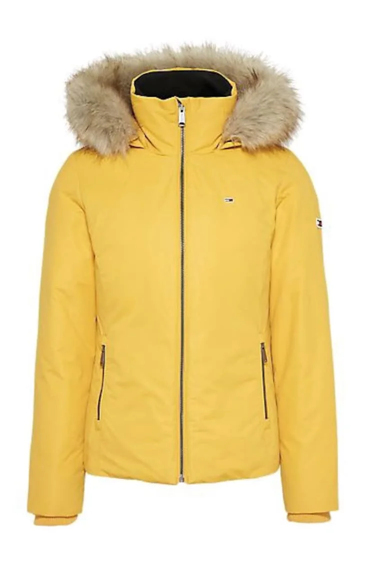 Geaca slim cu gluga cu puf,