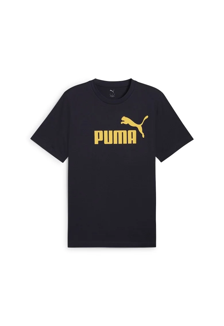 Tricou din bumbac cu decolteu la baza gatului si logo