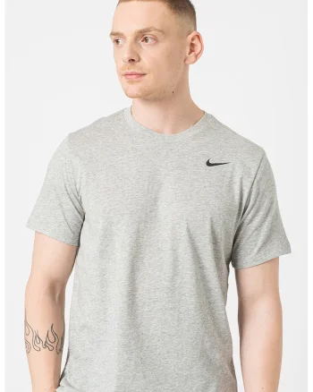 Tricou cu tehnologie Dri-FIT si decolteu la baza gatului, pentru fitness, Gri melange
