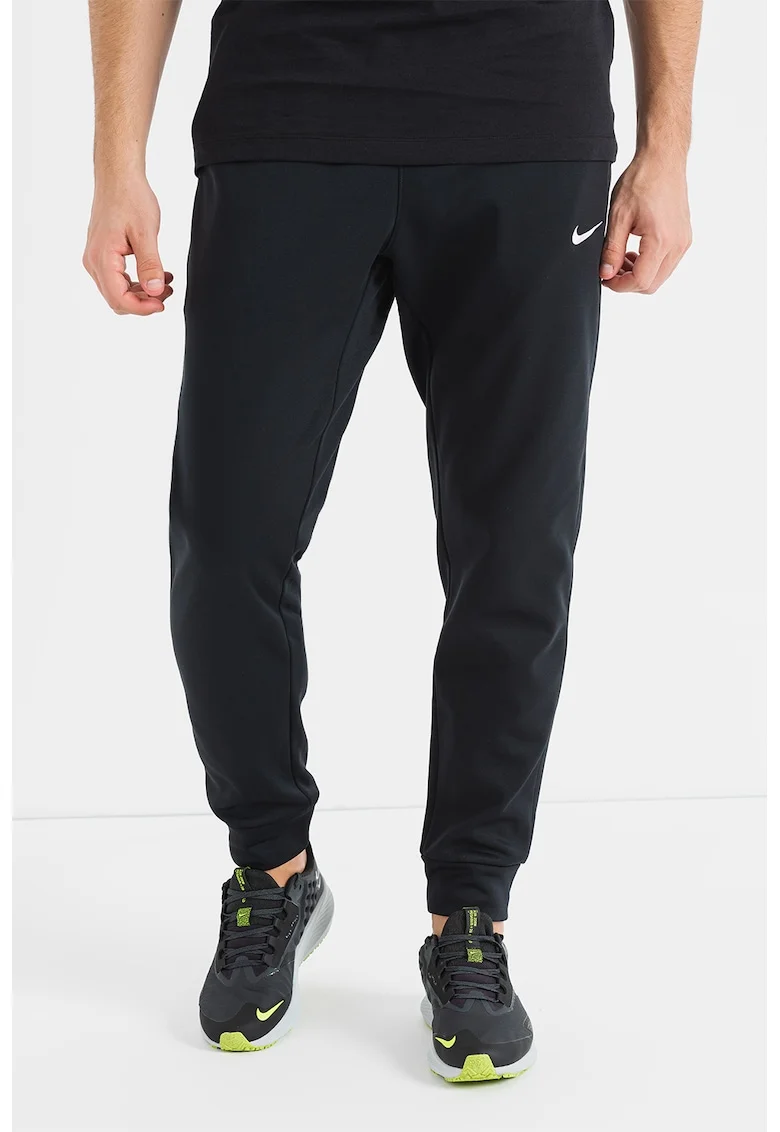 Pantaloni conici cu logo, pentru fitness, Negru