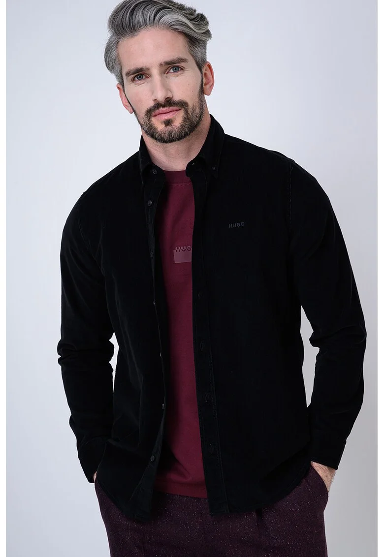 Camasa relaxed fit din reiat Epazo, Negru