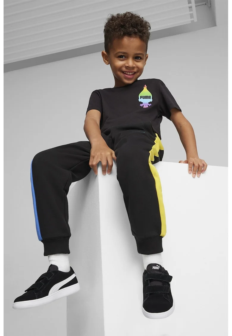 Pantaloni de trening cu accente colorblock, Negru