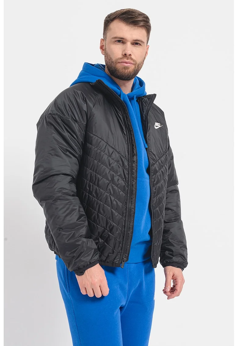 Geaca cu fermoar si maneci raglan, Negru