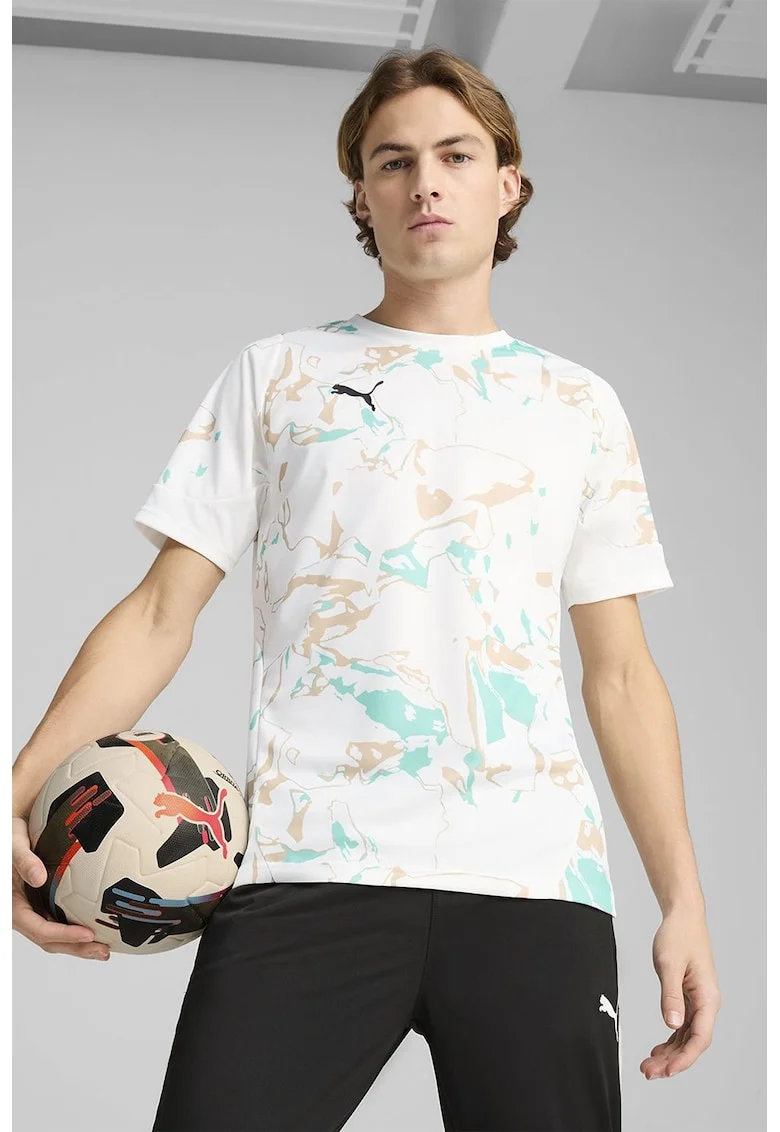 Tricou pentru fotbal Marbled, Maro taupe/Alb optic/Verde menta
