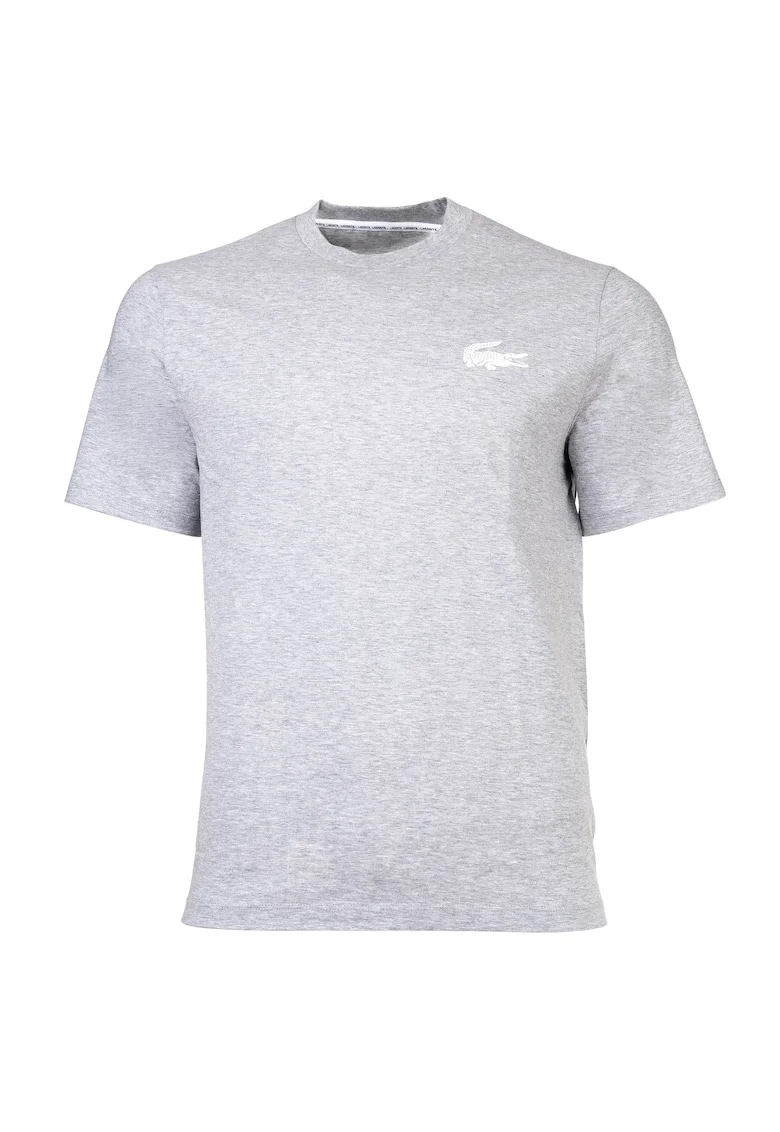 Tricou cu decolteu la baza gatului si logo, Gri