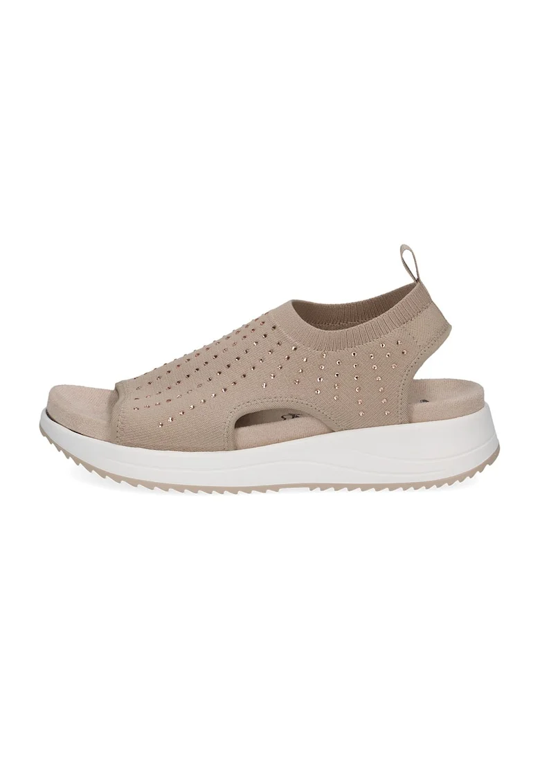 Papuci cu toc din material textil, Maro camel