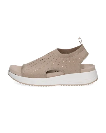 Papuci cu toc din material textil, Maro camel