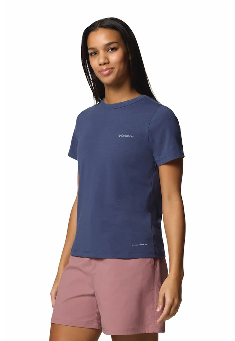 Tricou din amestec de bumbac pentru trekking Sun Trek, Bleumarin
