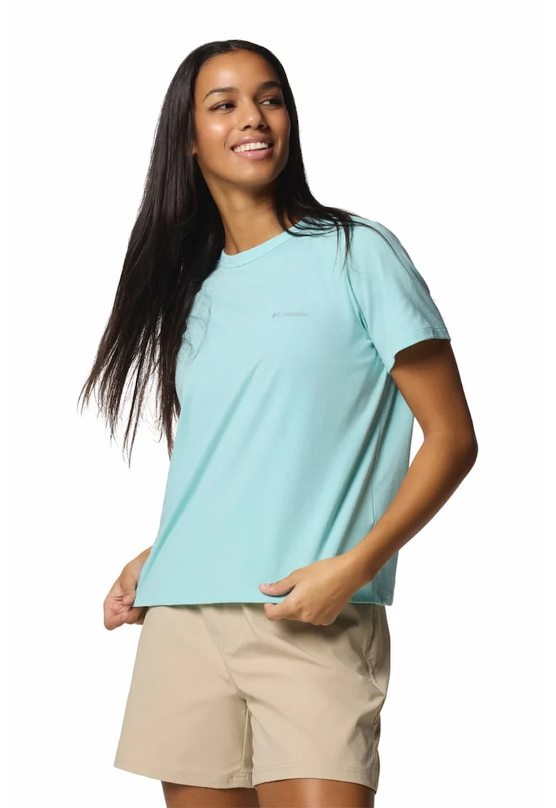 Tricou din amestec de bumbac pentru trekking Sun Trek, Albastru aquamarin
