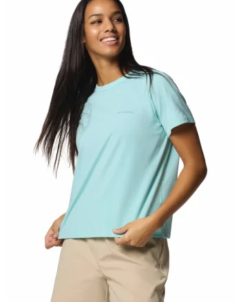 Tricou din amestec de bumbac pentru trekking Sun Trek, Albastru aquamarin