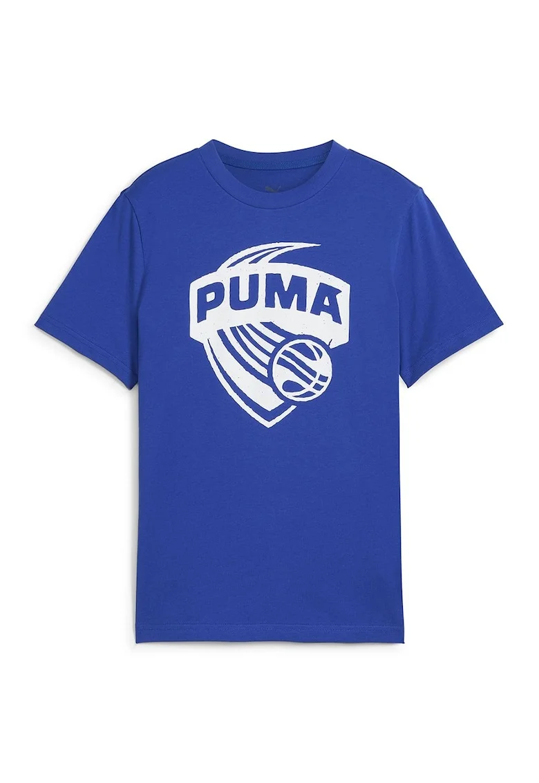 Tricou din bumbac cu imprimeu logo, pentru baschet, Albastru royal/Alb optic
