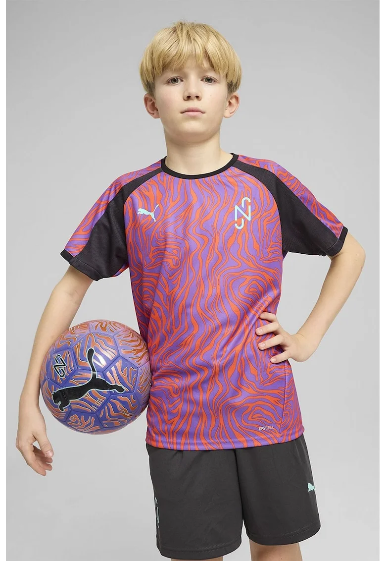 Tricou cu imprimeu abstract, pentru fotbal, Portocaliu mandarina/Ametist/Gri antracit