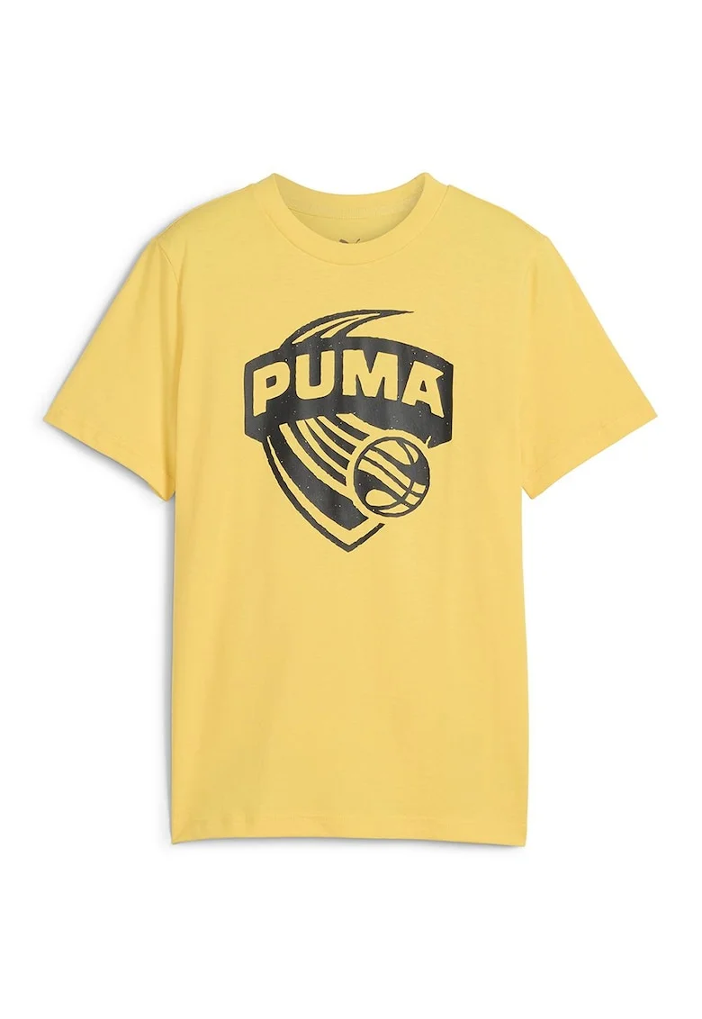 Tricou din bumbac cu imprimeu logo, pentru baschet, Negru/Galben pai