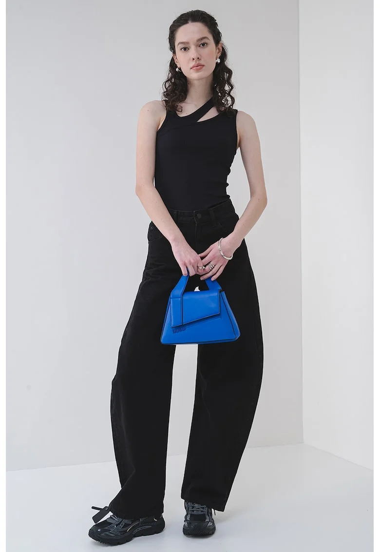 Top striat cu croiala asimetrica, Negru