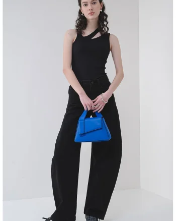Top striat cu croiala asimetrica, Negru
