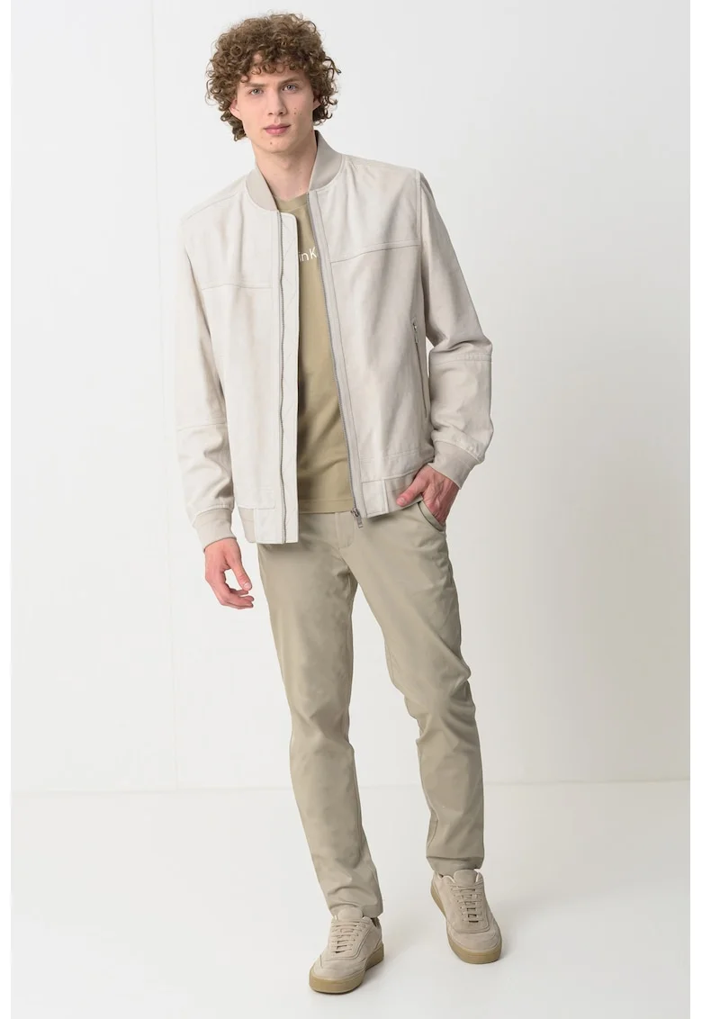 Jacheta de piele cu guler baseball Johice, Grej