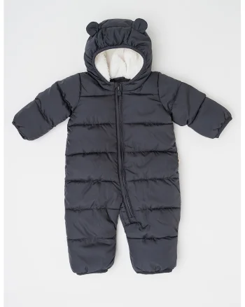Costum de iarna matlasat cu vatelina si gluga, Negru