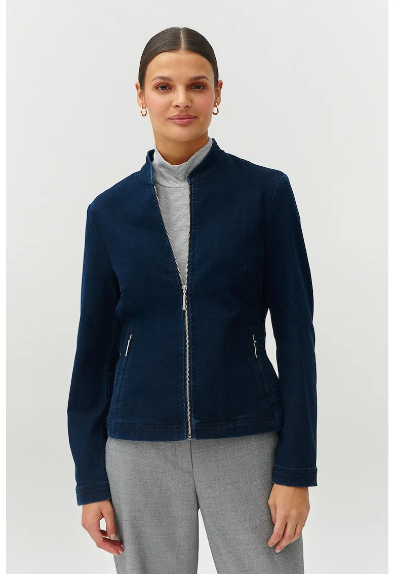 Jacheta din denim cu buzunare cu fermoar Bami, Bleumarin
