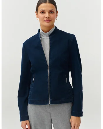 Jacheta din denim cu buzunare cu fermoar Bami, Bleumarin