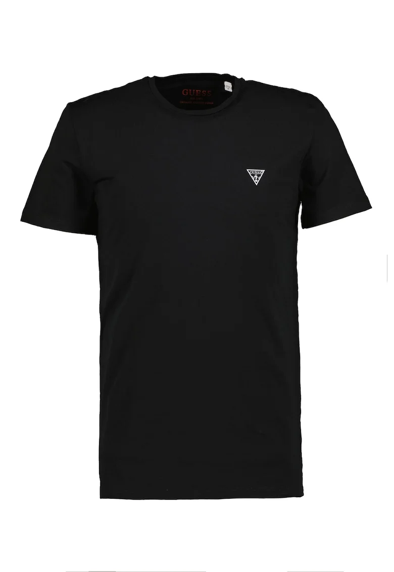Tricou slim fit cu decolteu la baza gatului, Alb/Negru