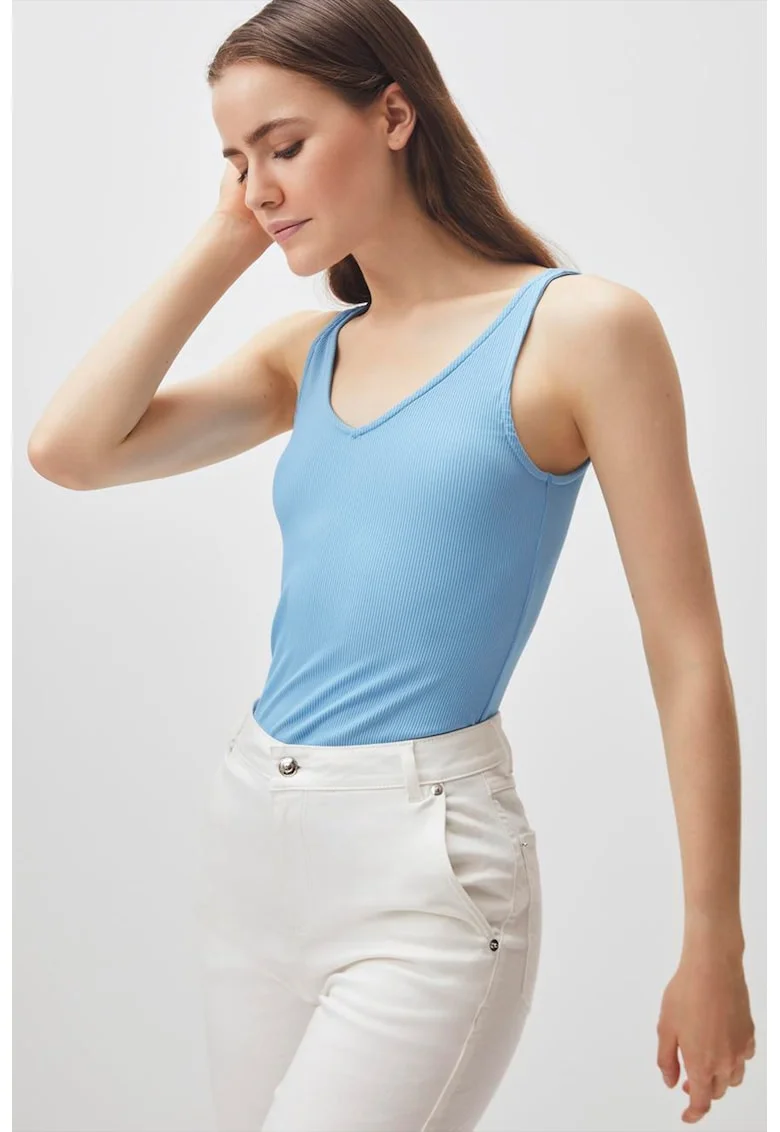 Top cu decolteu cache-coeur, Albastru pastel