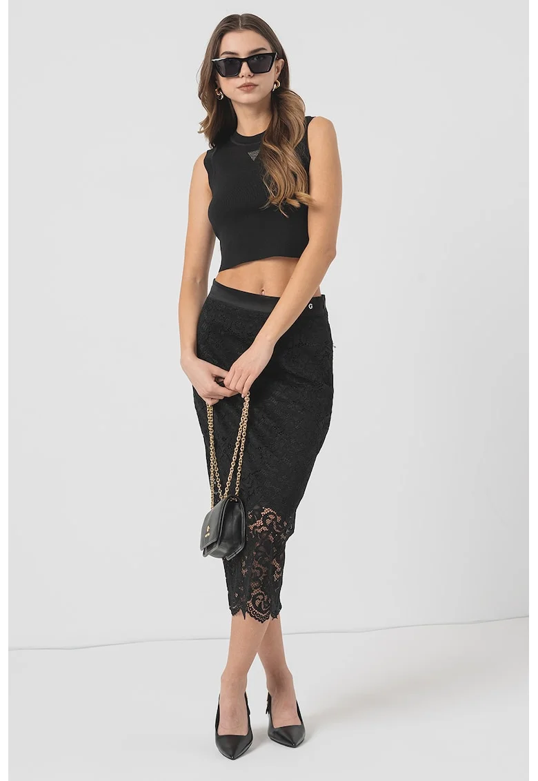 Top crop cu logo discret, Negru