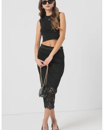 Top crop cu logo discret, Negru