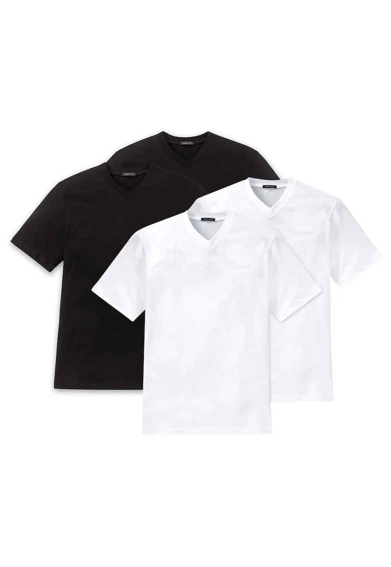 Tricou uni de casa cu decolteu in V, Alb/Negru