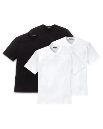 Tricou uni de casa cu decolteu in V, Alb/Negru