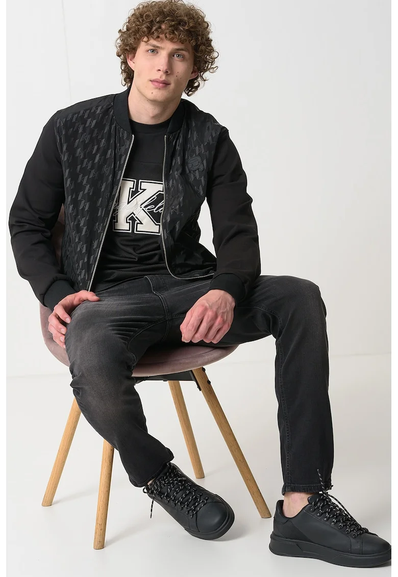 Jacheta bomber cu model monograma, Negru/Negru stins