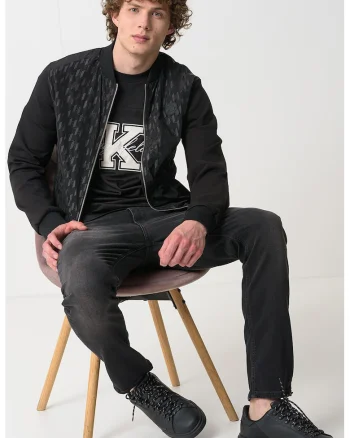Jacheta bomber cu model monograma, Negru/Negru stins