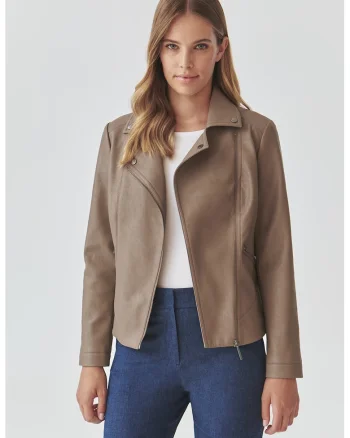 Jacheta biker din piele ecologica, Maro deschis