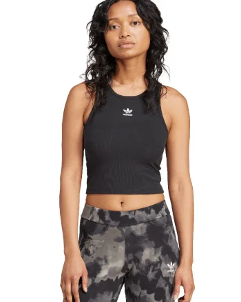 Top crop striat cu decolteu racerback Essentials, Negru