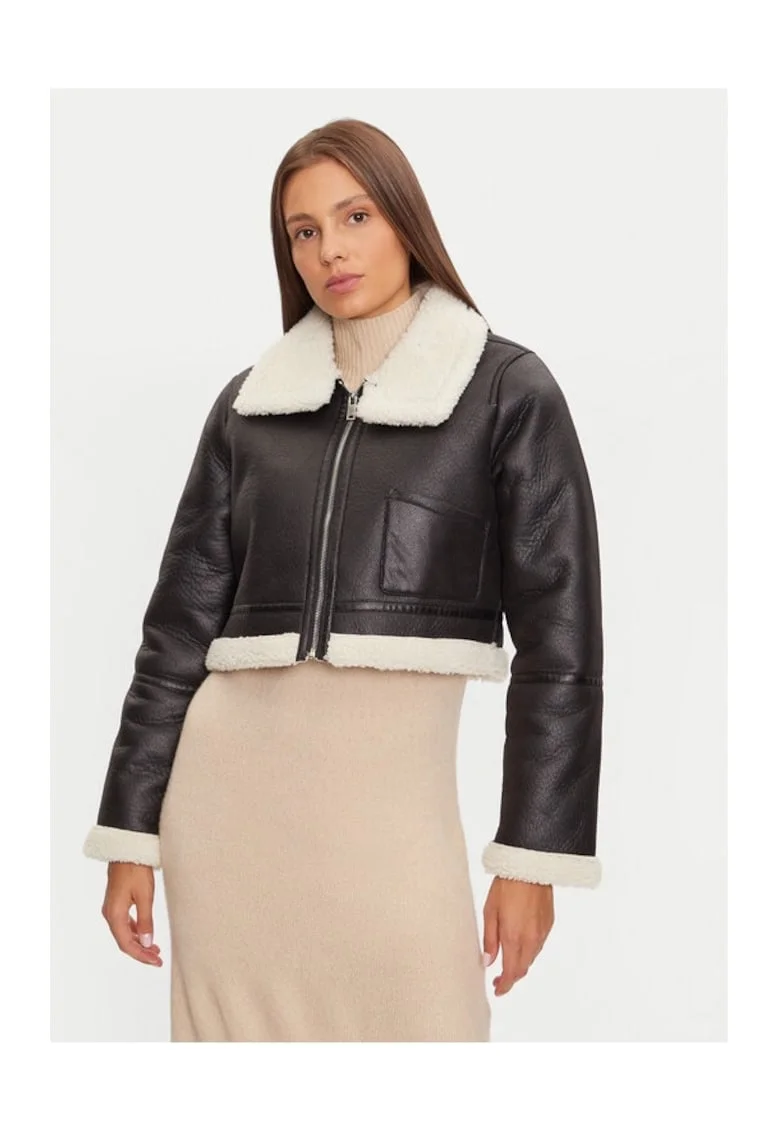 Geaca din imitatie de piele LJK-MAX683 Negru Regular Fit, Piele ecologica