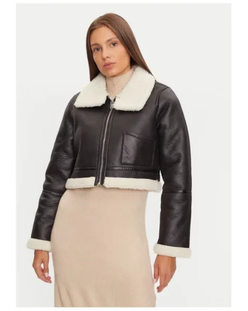 Geaca din imitatie de piele LJK-MAX683 Negru Regular Fit, Piele ecologica