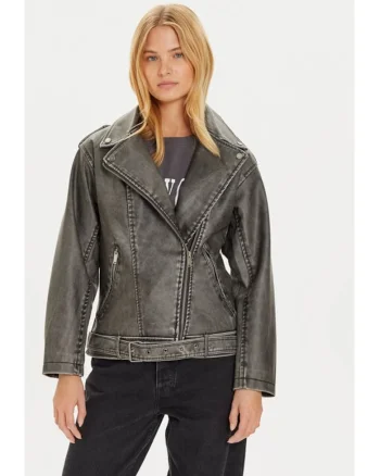 Geaca din imitatie de piele LJK-JOSIANE Negru Regular Fit, Piele ecologica