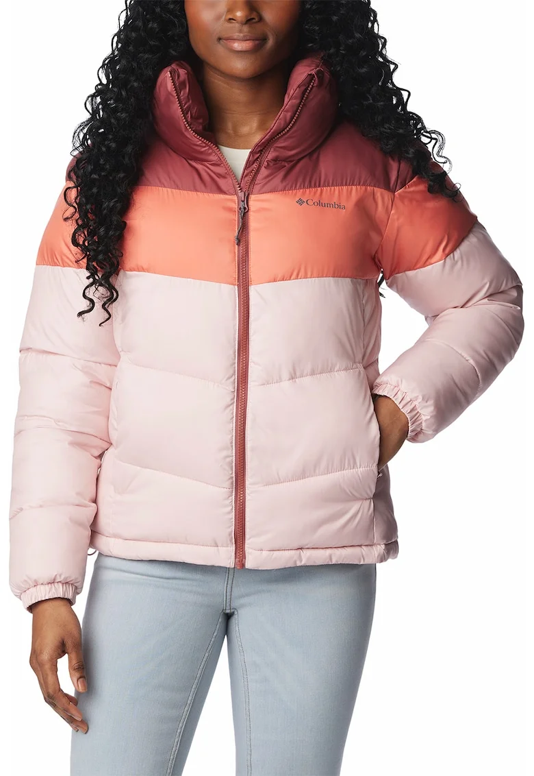 Geaca cu model colorblock si finisaj impermeabil Puffect, Roz prafuit