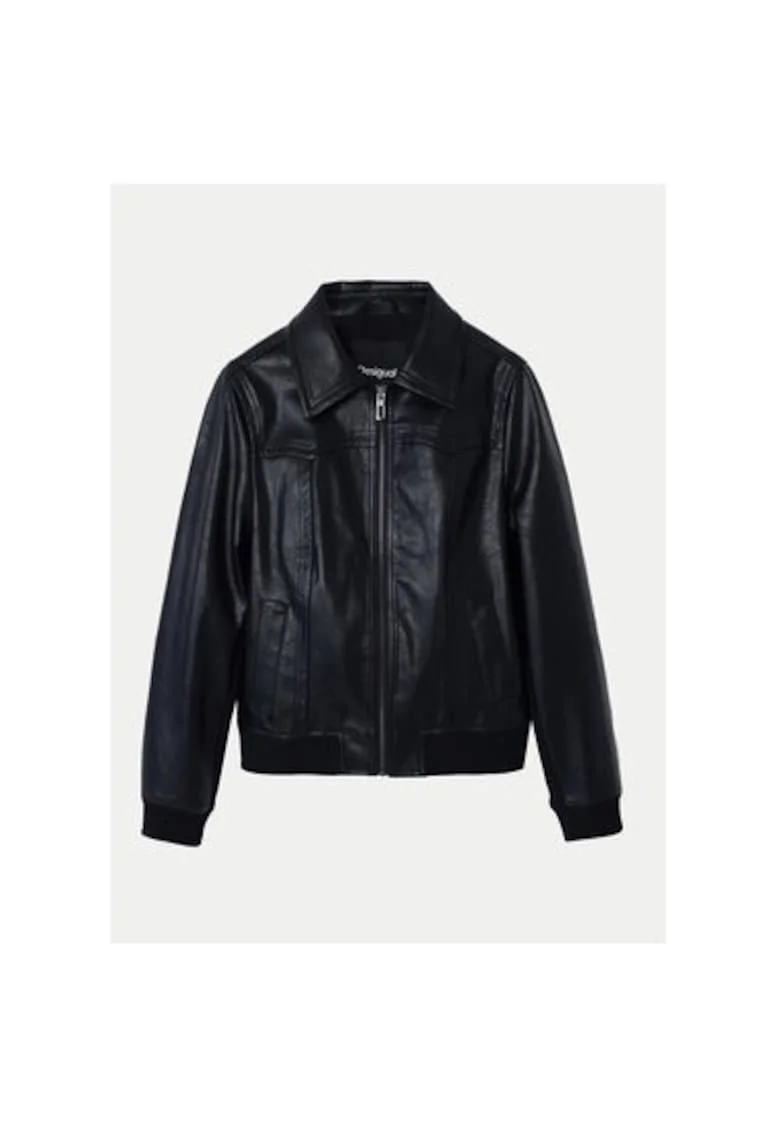 Geaca dama,  304476747, Piele ecologica, Negru, Negru